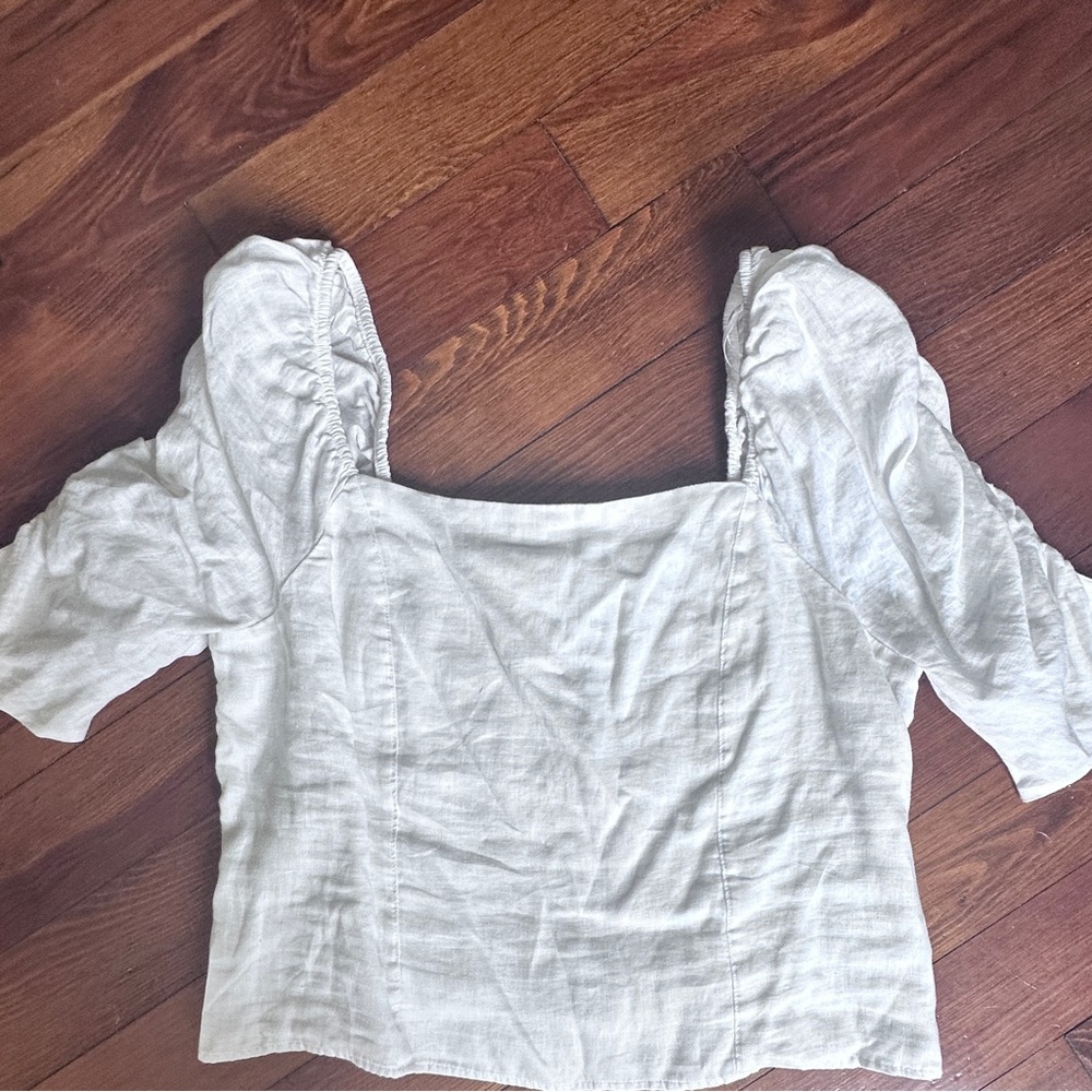 Rachel Zoe linen soft white crop top
